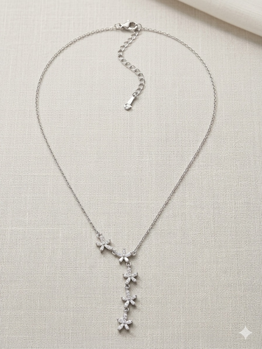Silver Floral Drop Necklace — Elegant Silver Tone Necklace